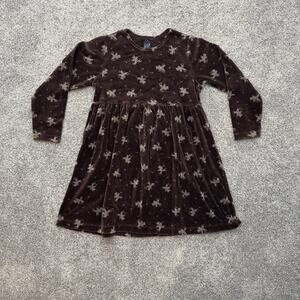 GAP Velvet Dress Girls Medium Brown Teddy Bear Print Fall Winter Vintage Y2K